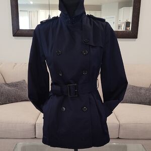 NWT Banana Republic Navy Trench Coat with High Collar and Textured Fabric